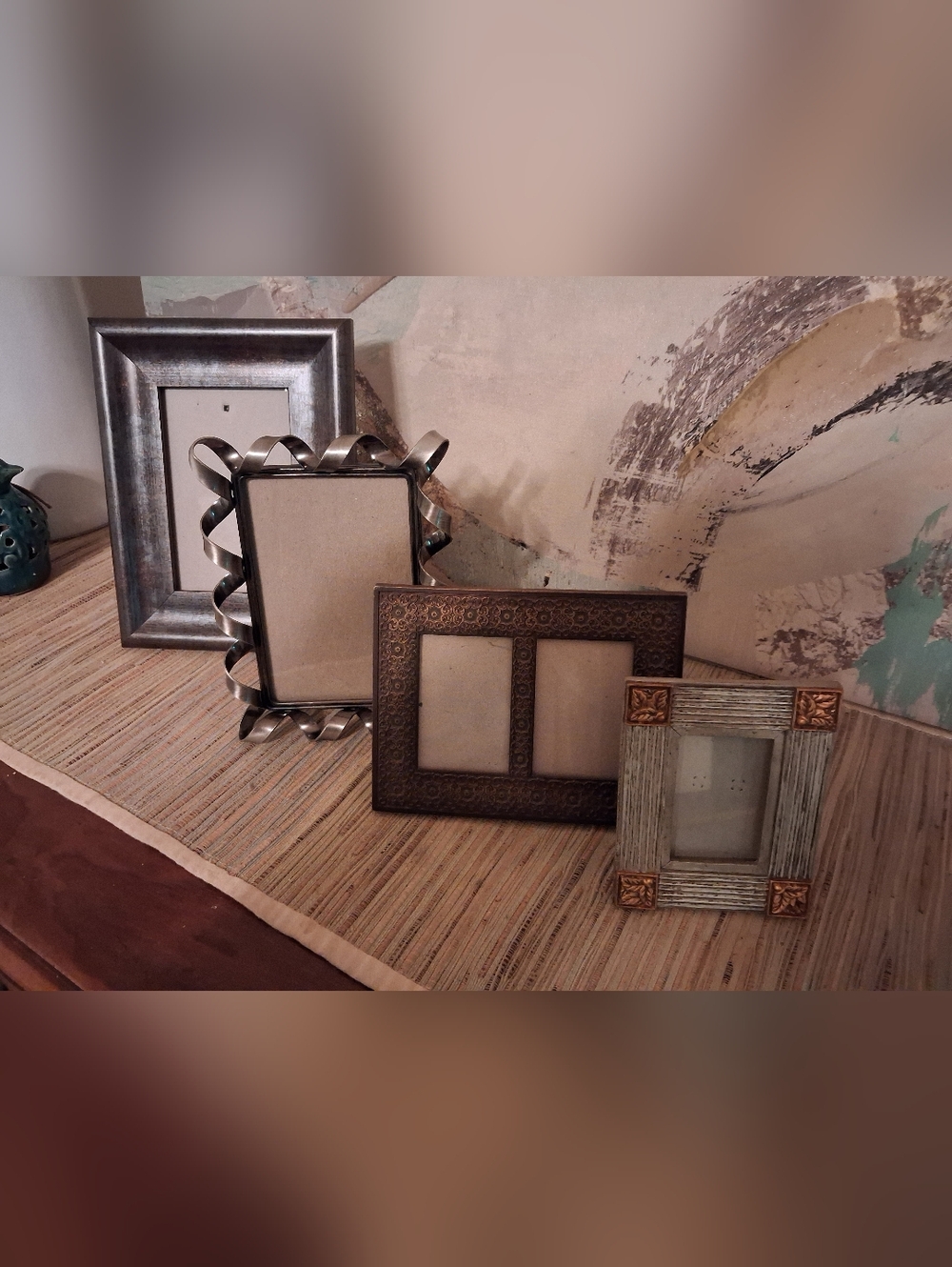 Set of Decorative Mixed-Metal Photo Frames - Bronze, Silver, and Aged Gray